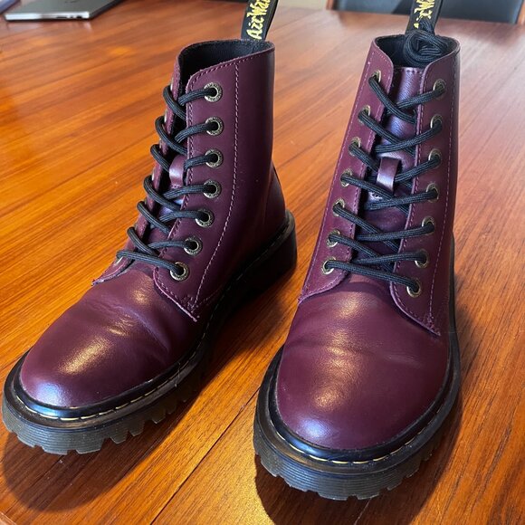 Dr Martens Luana AW004 Cherry Red Leather Lace-Up Combat Boots - Picture 7 of 8